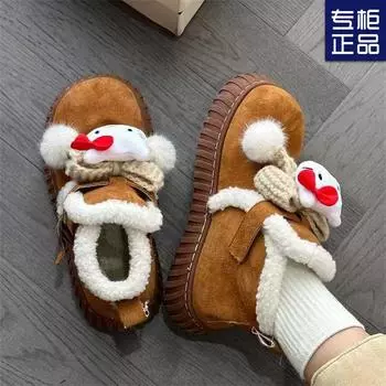 2024 new winter women s shoes velvet campus wind snow boots women s thickened cotton shoes platform bread shoes one pedal 35