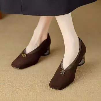 2024 New Women Fashion Square Toe Daily Flats Lady Comfortable Office Designer Shoes Female Elegant Metal Flower Shallow Shoes 35 чёрный