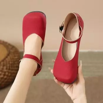 2024 New Women Flat Heel Shoes Fashion Square Toe Ladies Casual Mary Jane Shoes Shallow Comfort Soft Sole Ballet Mujer 35 чёрный