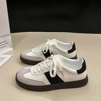 2024 New Women Leather Outdoor Walking Sneakers Casual Fashion Platform Vulcanized Shoes White Flats Ladies Tennis Trainers 35 бежевый