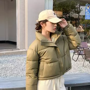 2024 Новые женские парки зимние теплые свободные пуховые пальто с хлопковой подкладкой и воротником-стойкой корейские пуховики модная женская одежда S чёрный