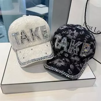 2024 Новые женские бейсболки со стразами и буквами, регулируемые, с кружевной вышивкой, модные блестящие шляпы, универсальные кепки для путешествий на открытом воздухе белый