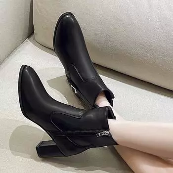 2024 New Women s Ankle Boots Ladies Waterproof Woman Snow Boot Female Non-Slip High Heel Fashion Water Shoes Botas Mujer 36 чёрный