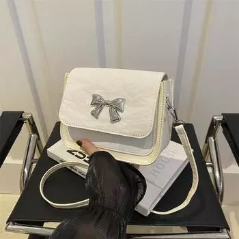 2024 новая женская сумка через плечо маленькая квадратная сумка интернет-знаменитость корейская версия бант сменная сумка простая белый
