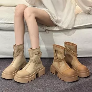 2024 Новые женские короткие сапоги с пряжкой и цепочкой, готическая обувь, уличная мода, женские рок-сапоги, ботильоны в стиле панк, женская обувь 35