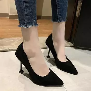 2024 New Women s High Heels Elegant Sexy Versatile Soft Leather Work Shoes Fine Heel Narrow Toe Summer Flats Rubber Upper 34