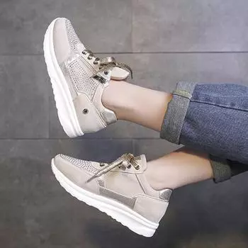 2024 New Women s Non Slip Vulcanize Shoes Fashion Wedges Platform Sneakers Shoes Sequins Lace-up of Woman Flats 35 синий