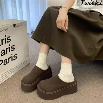 2024 New Women s Plush Slippers Thick-soled Baotou Plus Velvet Warm Winter New Women s Suede Cotton Slippers 35