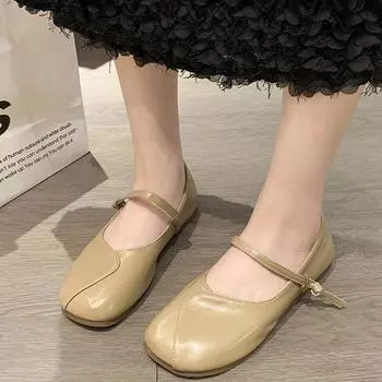 2024 New Women s Retro Flat Shoes Button Square Toe Casual Comfort Flat Shoes Fashion Women 35 бежевый