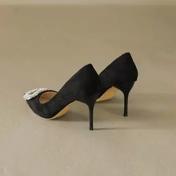 2024 New Women s Shoes High Heels Luxury Rhinestone High Heels Black Pointed Dress Shoes Comfortable and LightweigH Fallow 34 чёрный