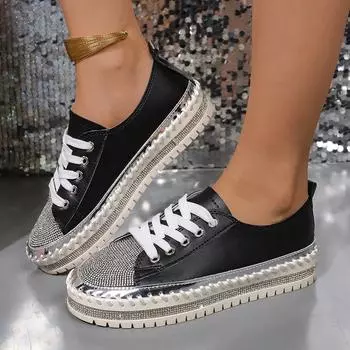 2024 Новые женские блестящие туфли со стразами, повседневные кроссовки Four Seasons, стильная женская спортивная обувь, спортивная обувь на шнуровке Zapatillas 36 бежевый