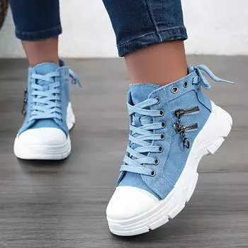 2024 New Women Sneakers High Top Female Denim Canvas Sneakers Woman Girls Students Canvas Shoes for Women Lace Up Platform Shoes 35 чёрный
