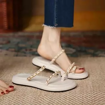 2024 New Women Summer Fashion Chain Flip-flops Sandal Slippers Woman Flat Platform Sandals Casual Flat Slippers Slides 35