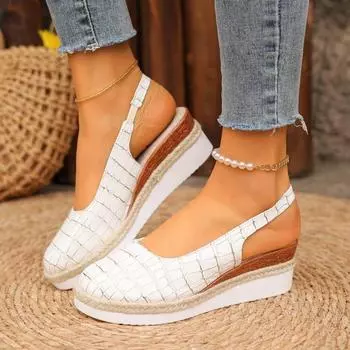 2024 Новые женские летние простые босоножки на танкетке в стиле бохо, женские повседневные удобные туфли-лодочки на платформе, Sandalias De Mujer 36 чёрный