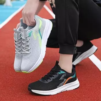 2024 New Woven Men s Sports Shoes Running Lace-up Mesh Breathable Fabric Light Men s Casual Shoes Men s Brand Free of Freight 39 чёрный