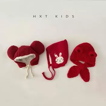 2024 New Year s Children s Red Festive Ear Hat Baby Baby Spring Festival Blessing New Year s Hat Winter