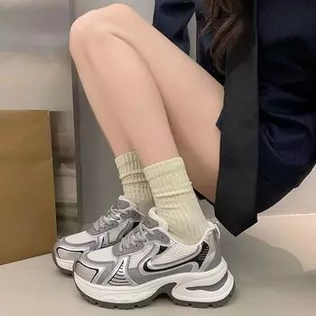 2024 new Zhao Ruth with the same thick-soled versatile casual color matching dad shoes women s silver sports trend shoes 35 серебряный