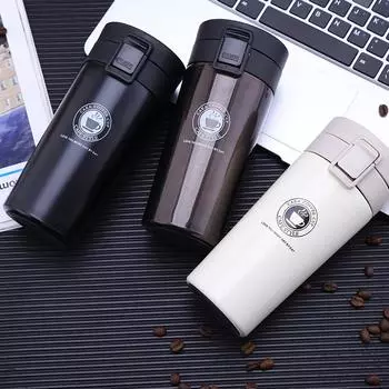 2024 Newest Coffee Thermal Mug Stainless Steel Coffee Thermos Tumbler Cups Vacuum Flask Thermo Water Bottle Tea Mug Thermocup 380ML чёрный