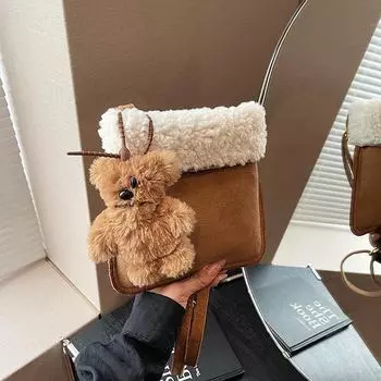 2024 Niche Plush Women s Shoulder Bag: Cute, Fashionable Autumn/Winter Design null хаки
