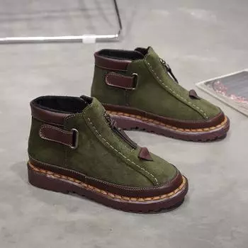 2024 Низкие модные осенне-зимние однотонные сапоги женские замшевые женские сапоги больших размеров на плоской подошве с пряжкой 35 зелёный