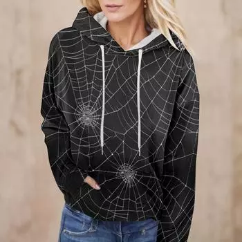 2024 НОВАЯ весна осень женская мода Хэллоуин элементы 3D принт рендеринг толстовка с капюшоном длинный рукав повседневный свободный S