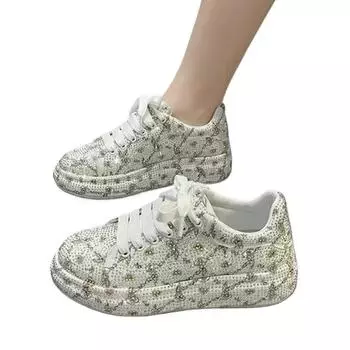 2024 НОВАЯ женская модная обувь на платформе, кроссовки на платформе, блестящие повседневные туфли со стразами, женские кроссовки, дизайнерская обувь 37
