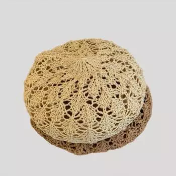 2024 НОВАЯ женская шляпа, летняя, ручная вязка крючком, выдолбленная папирусная шляпа, берет для девочки, модная кепка для художницы, женские шляпы