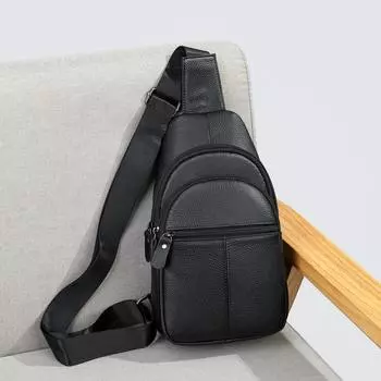 2024 НОВИНКА Мужская нагрудная сумка из натуральной кожи, многофункциональная сумка для отдыха с маленьким крестом на одно плечо, простые универсальные сумки на молнии кофейный