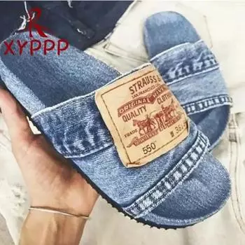 2024 НОВЫЕ джинсовые тапочки женские туфли нескользящие удобные летние тапочки на плоской подошве женские шлепанцы для отдыха на открытом воздухе пляжная повседневная обувь для женщин 35 серый