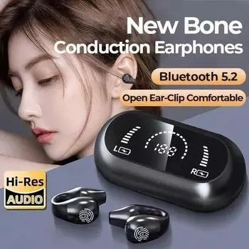 2024 НОВЫЕ наушники Bluetooth 5.3 Ear Clip on Ear Ear Ear Ear Ear Ear Ear Hook с микрофоном 2000 мАч Зарядный чехол белый