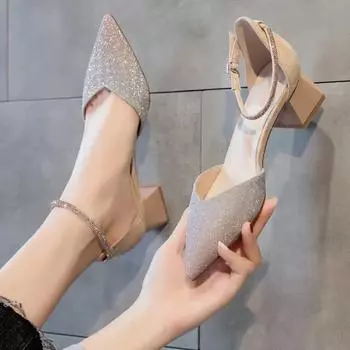 2024 НОВЫЕ универсальные женские туфли на высоком каблуке, осенние туфли, тонкие туфли на среднем каблуке, кожаные туфли во французском стиле 35 чёрный