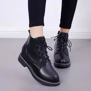 2024 НОВЫЕ женские ботинки в британском стиле, женские кожаные мотоциклетные ботинки на плоской подошве, высокое качество, размер dfv567 4 чёрный