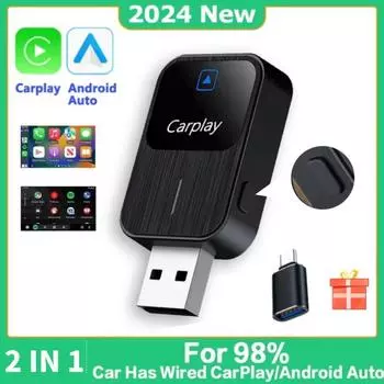 2024 НОВЫЙ беспроводной адаптер CarPlay Android Auto, проводной и беспроводной, 2 в 1, Mini Smart Ai Box для GWM Toyota VW Peugeot, подключи и работай