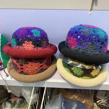 2024 Новая элегантная шапка-цилиндр ручной работы, связанная крючком, для весны и осени-зимы, шерстяная вязаная шапка из пряжи 56-58CM покинуть белый