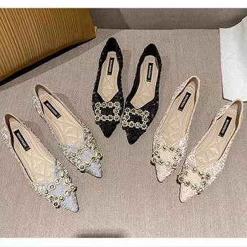 2024 новая элегантная женская дизайнерская повседневная женская обувь на высоком каблуке 3 см с квадратной пряжкой и блестящими стразами, металлическая обувь на толстом каблуке с острым носком 35 бежевый