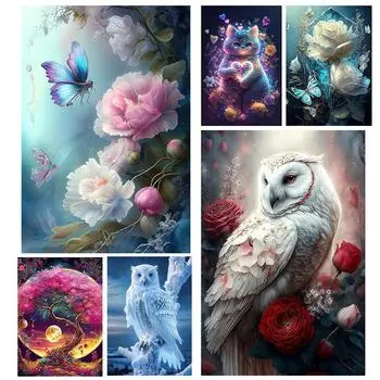 2024 Новая Алмазная Вышивка Сова Цветок Полная Квадратная Алмазная Картина Животное Картина Стразы Распродажа Мозаика Дерево Декор Подарок Full Round 20x30CM