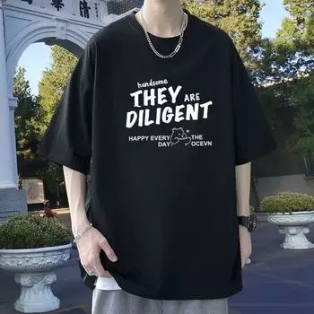 2024 Новая американская модная брендовая футболка с коротким рукавом и буквенным принтом, мужская летняя свободная повседневная футболка Ins Fashion Brand M белый