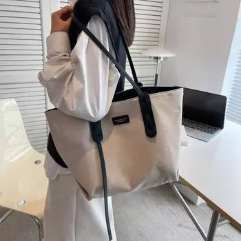 2024 новая большая холщовая сумка женская классная сумка-тоут модная нишевая текстурированная сумка через плечо чёрный