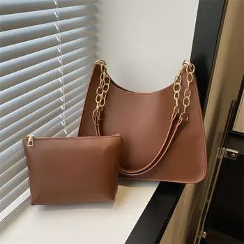 2024 новая большая сумка через плечо модная универсальная текстура нишевая цепочка сумка для матери и ребенка женская сумка чёрный