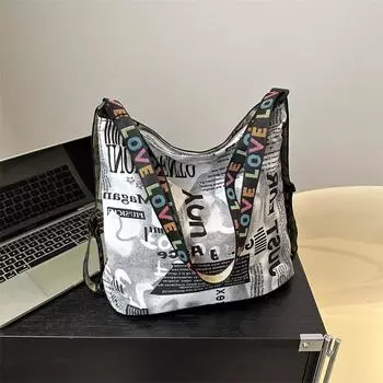 2024 Новая большая вместительная сумка на плечо, модная повседневная сумка, универсальная сумка через плечо, большая сумка, сумка серый