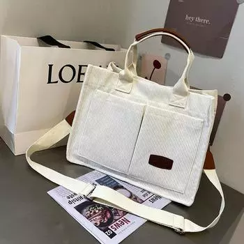 2024 новая большая вместительная сумка для поездок на работу, женская универсальная полосатая бархатная сумка через плечо, модная сумка-мессенджер с широким плечевым ремнем чёрный