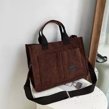 2024 новая большая вместительная сумка для поездок на работу, женская универсальная полосатая бархатная сумка через плечо, модная сумка-мессенджер с широким плечевым ремнем чёрный