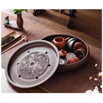 2024 Новая чайная тарелка кунг-фу, чайное море, чайный столик, большая чайная тарелка с фиолетовым песком, керамический чайный сервиз, простой бытовой круглый чайный поднос 6 inches red