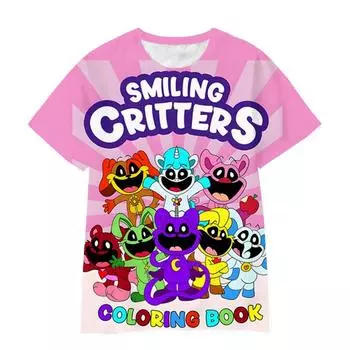 2024 Новая детская футболка Smiling Critters 3D Printed Charming Short Sleeve Boys and Girls Top Street Shirt Fashion Clothing 100