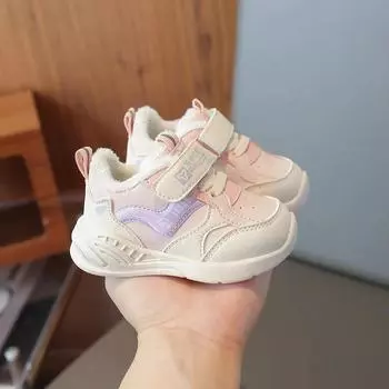 2024 Новая детская обувь Детские кроссовки для новорожденного ребенка Обувь для малышей Модная нескользящая повседневная обувь Водонепроницаемая обувь из хлопка и кожи 16insole11.5cm розовый