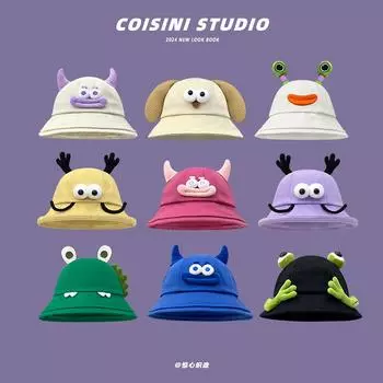 2024 новая детская шляпа с изображением лягушки-рыбака, весна и лето, японская милая маленькая шляпа-монстр с солнцезащитным кремом, показывающая маленькое лицо One Size