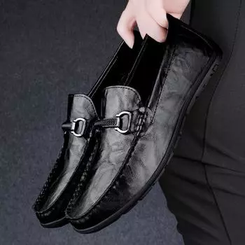 2024 Новая дизайнерская мужская обувь Модные мужские лоферы Мужская кожаная обувь слипоны Классическая обувь Мягкая подошва Удобные мокасины Повседневная обувь 38 чёрный