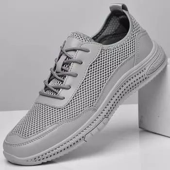 2024 Новая дышащая сетчатая повседневная обувь для мужчин, походов на свежем воздухе, прохладное лето, мужская походная спортивная обувь с мягкой подошвой, нескользящая 38 чёрный