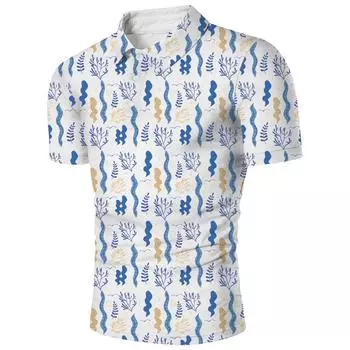 2024 Новая европейская и американская мужская рубашка поло с 3D-цифровой печатью, отложным воротником, коротким рукавом, открытой передней частью, мужская свежая и повседневная футболка S