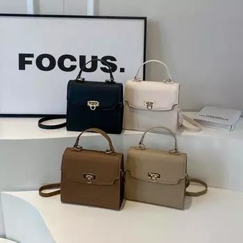 2024 новая европейская и американская ретро-сумка с замком, нишевый дизайн, текстурная сумка через плечо, модная универсальная сумка-мессенджер чёрный